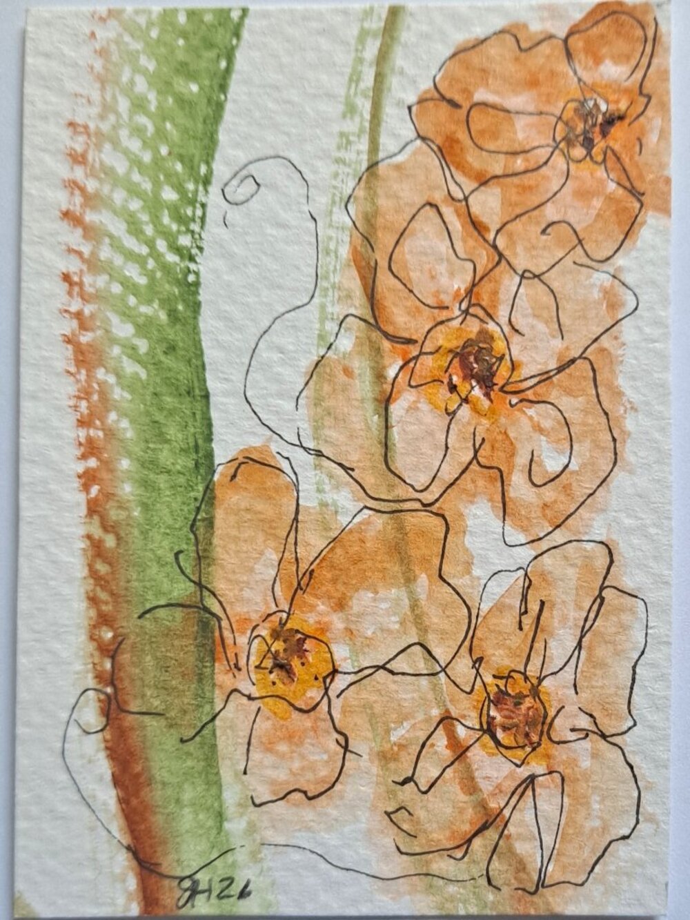 Original ACEO Watercolor Floral Abstract OOAK Signed Ships Free